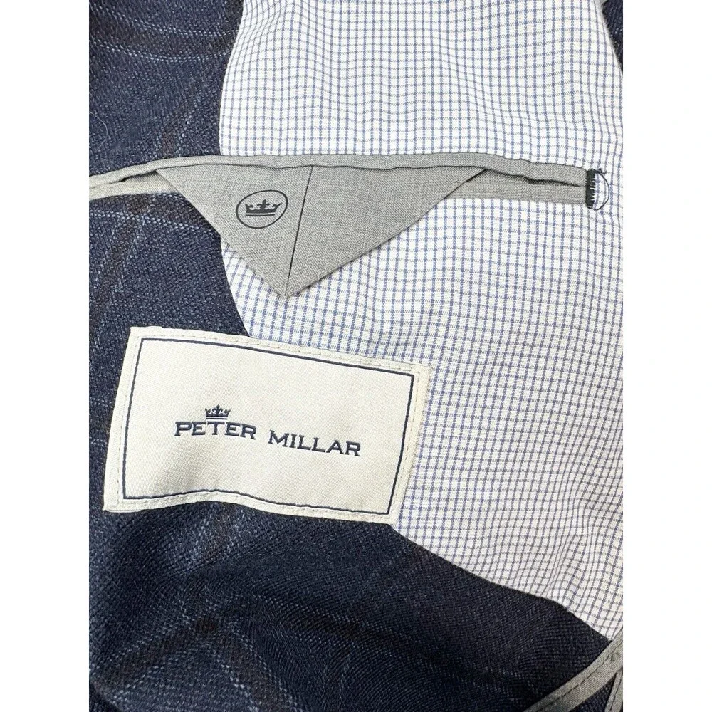 Peter Millar Sport Coat Soft Blazer Lightweight Blue Plaid XXL Wool Unstructured